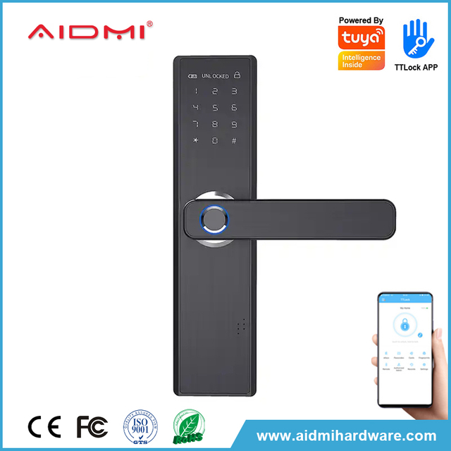 Cerradura de puerta inteligente, cerradura de puerta digital con huella dactilar, cerradura de puerta delantera inteligente, manija de puerta de aluminio ADM-J003