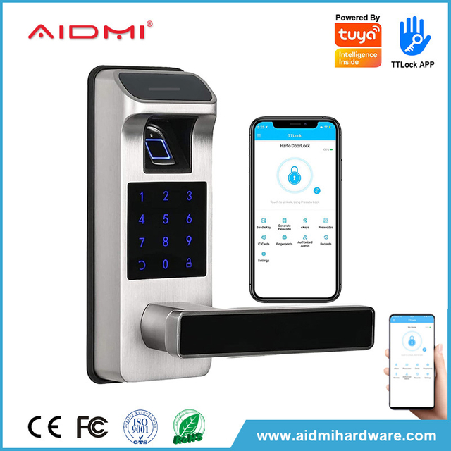Aidmi seguridad Digital cerrojo Tuya APP contraseña sin llave huella dactilar tarjeta inteligente combinación de llave cerradura de puerta para el hogar
