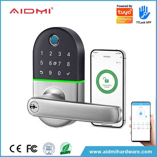 Aidmi-cerradura de puerta eléctrica con huella dactilar, nuevo diseño, aplicación Tuya, puerta corrediza de madera, cerradura inteligente para aplicación Tuya Wifi