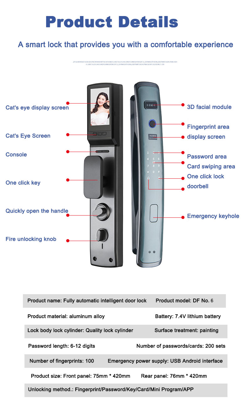 Cerradura de puerta de entrada sin llave con manija