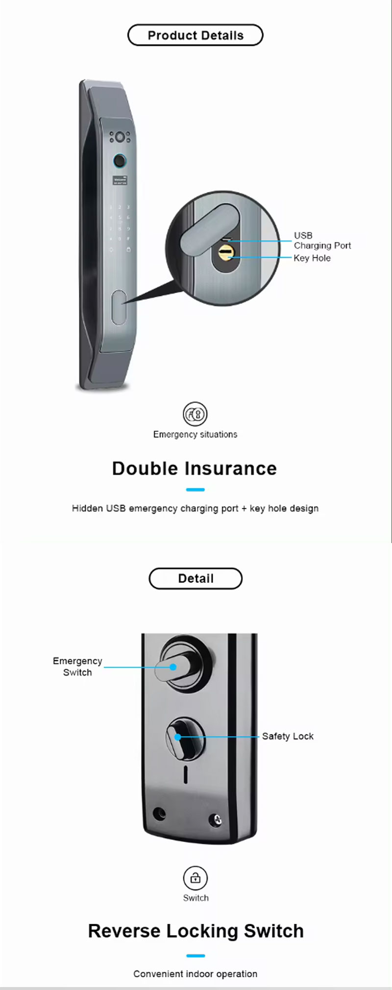 Cerradura de puerta de entrada sin llave con manija