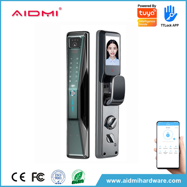 Aidmi vende al por mayor la cerradura de puerta principal elegante de la entrada sin llave de la huella dactilar del reconocimiento de cara 3d con wifi de la cámara