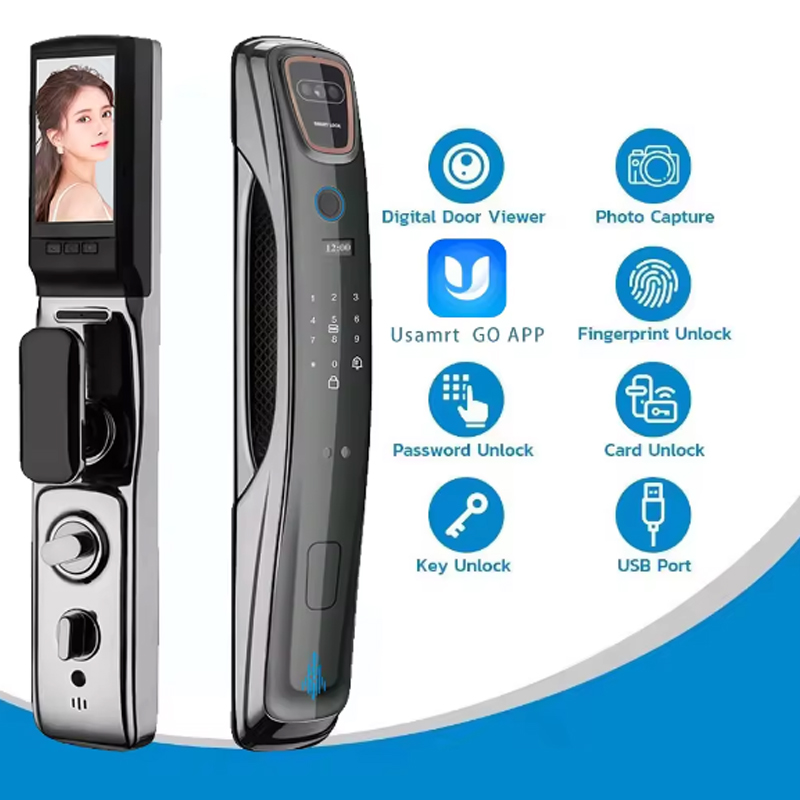 cerradura de puerta inteligente con cámara y timbre