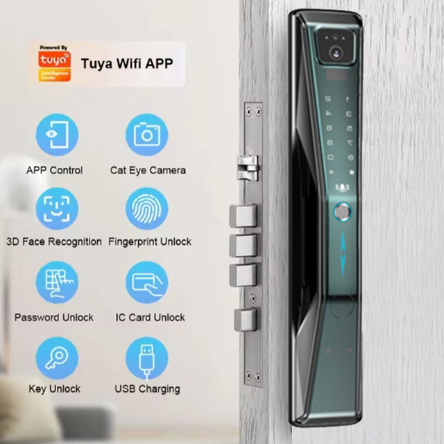 Aidmi Seguridad TUYA WIFI Cerradura Inteligente Electrónica de Madera Smartlock Eléctrico Huella Digital Sin Llave Ttlock Puerta Digital Cerradura Inteligente